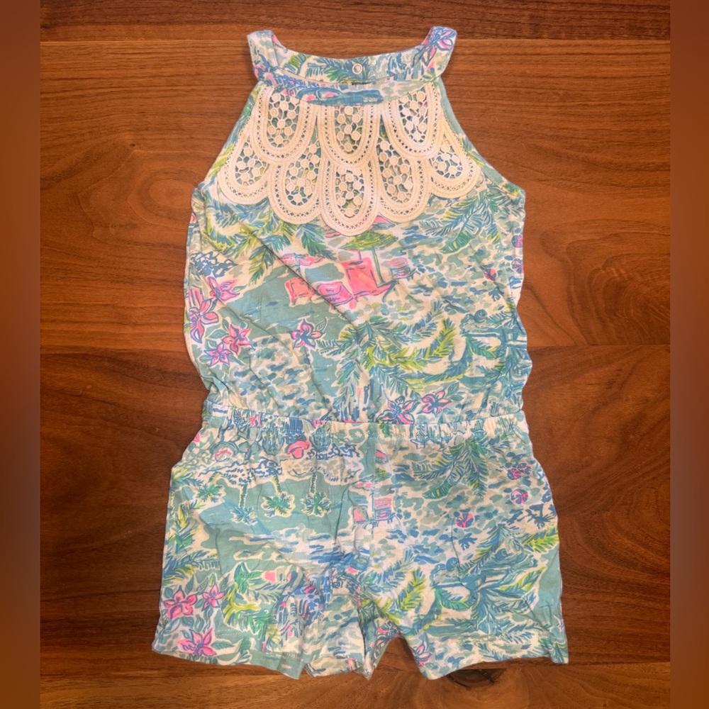 Lilly Pulitzer Mini Pearl Romper – Multi “Lovely Place” – Girls 2–3 (XS)